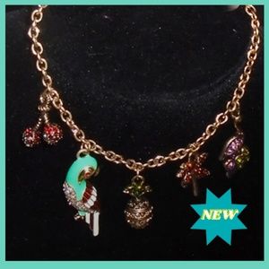Enamel Bird & More Bracelet- Unique Charms, Crystals, Enamel-Lobster Clasp